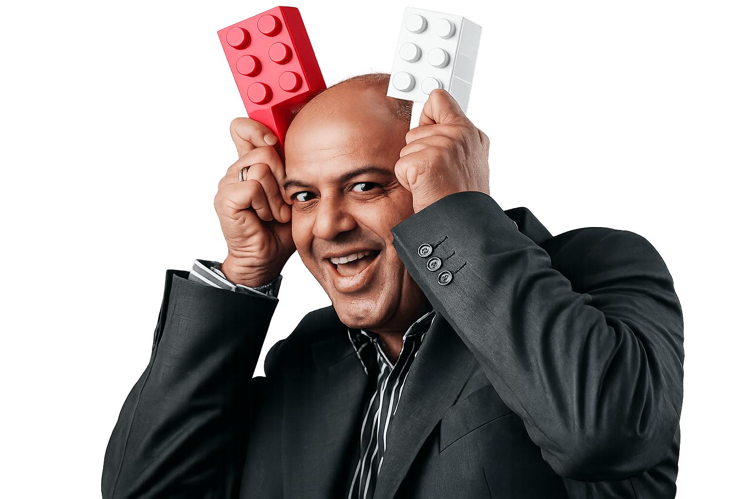 Founder holding lego pieces
